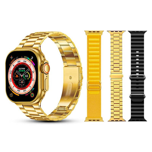 G9 Ultra Pro Smartwatch Golden Edition With Gesture Feature 90Hz Display With 3 Straps Ultra Smart Watch